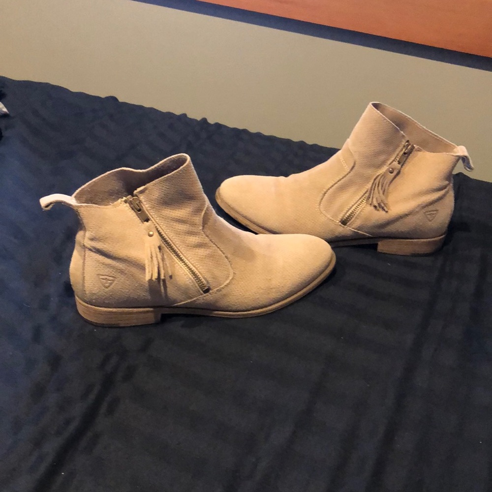 Tamaris Cigarra Beige Perforated Suede Ankle Bootie with side zip, size …